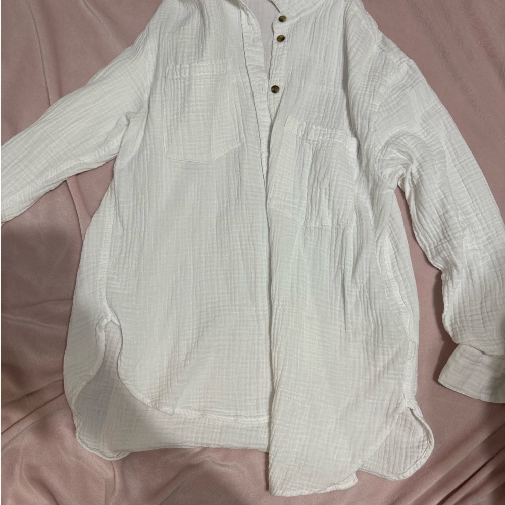 White Gauze Button-Up Shirt - Lightweight Oversized